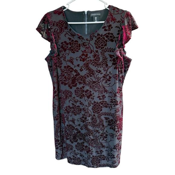 Y2K Adrienne Vittadini Dragon Floral Burnout Velvet Dress Whimsigoth Vamp S - Picture 1 of 7